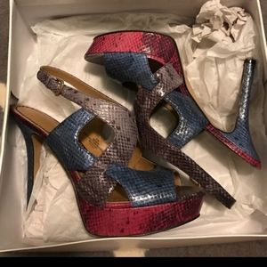 NINE WEST Multicolor SNAKESKIN ONTIAS Platform Heels